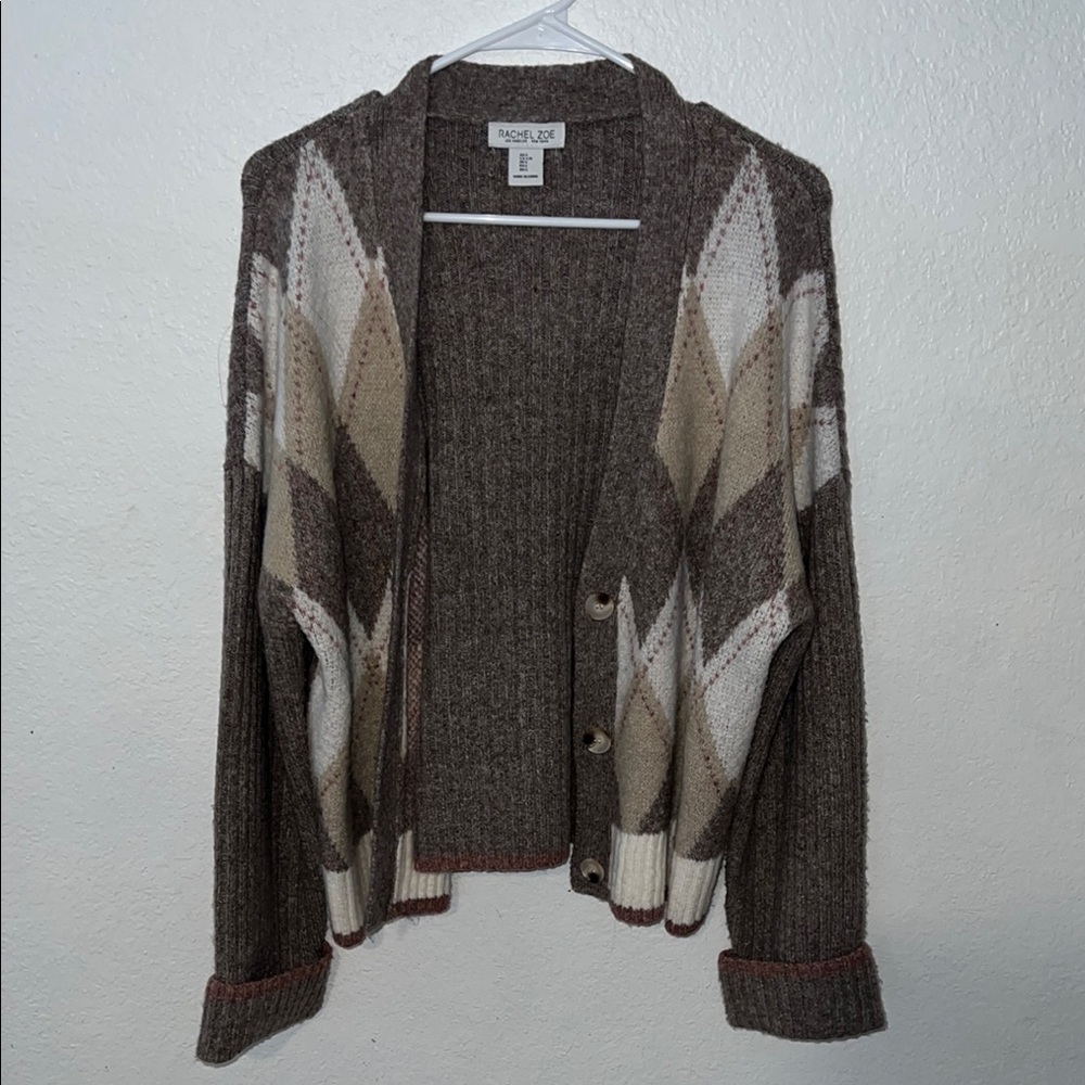 Rachel Zoe Brown Geometric Cardigan